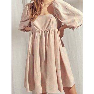 Storia Boho Babydoll Dress Puff Sleeve Ruffle Pink Blue Women Size L